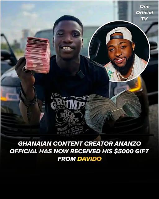 Ananzo’s Gratitude Pays Off: Davido Fulfills $5,000 Promise After Viral Endorsement Boosts Ghanaian Creator’s Career